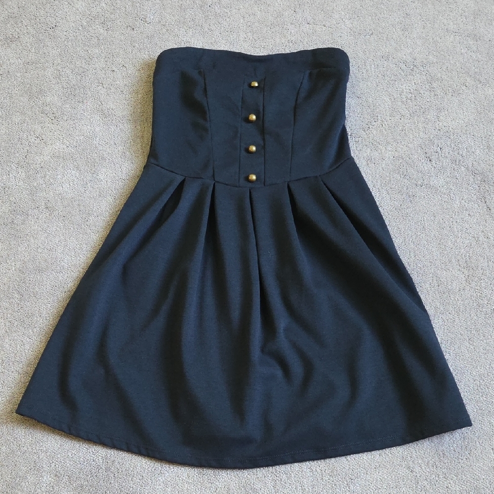 Pins & Needles Navy Blue Strapless Dress with Gold Buttons